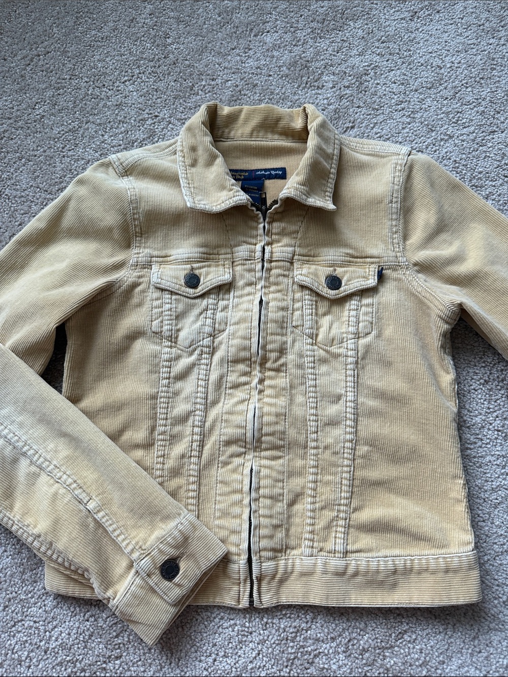 Abercrombie and Fitch Vintage Y2K Corduroy Tan Zip Up Jacket